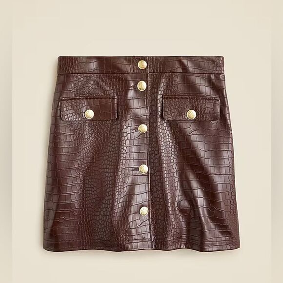 NWT J CREW Collection mini skirt croc-embellished faux leather in Midnight Brown - Picture 4 of 7